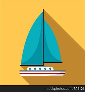 Blue sail boat icon. Flat illustration of blue sail boat vector icon for web design. Blue sail boat icon, flat style