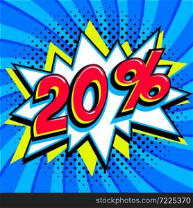 Blue sale web banner. Sale twenty percent 20 off on a Comics pop-art style bang shape on blue twisted background. Big sale background. Pop art comic sale discount promotion banner. Seasonal discounts, Black Friday, the interest rate, etc. Perfect for tags banners and stickers. Vector illustration. Blue sale web banner. Sale twenty percent 20 off on a Comics pop-art style bang shape on blue twisted background. Big sale background. Pop art comic sale discount promotion banner. Seasonal discounts, Black Friday, the interest rate, etc. Perfect for tags banners and stickers.