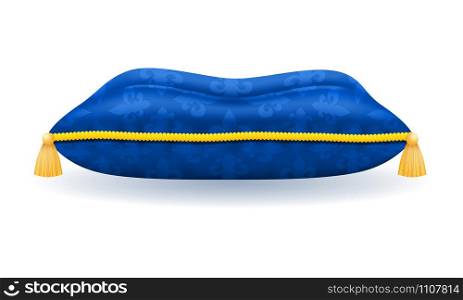 blue satin pillow with gold rope and tassels vector illustration isolated on white background