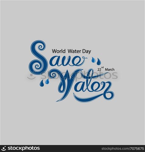 Blue Save Water Typographical Design Elements.World Water Day icon.March,22.Minimalistic design for World Water Day concept.Vector illustration