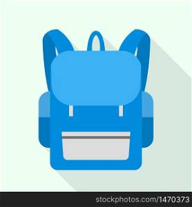 Blue school backpack icon. Flat illustration of blue school backpack vector icon for web design. Blue school backpack icon, flat style