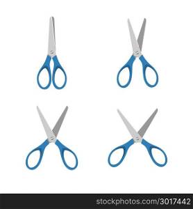 Blue scissors set on a white background. Vector illustration