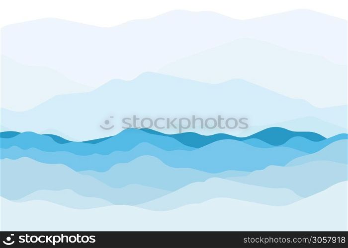 Blue sea and beautiful waves background and mountain colorful. Vector.
