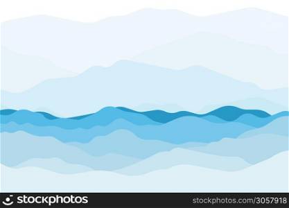 Blue sea and beautiful waves background and mountain colorful. Vector.