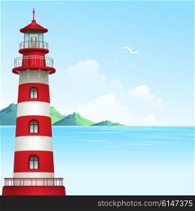 Blue sea background with waves and lighthouse. Vector Illustration. Blue sea background with waves and lighthouse. Vector Illustration EPS10