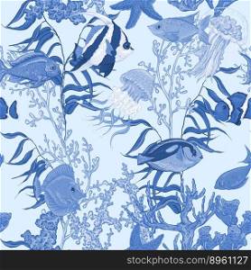 Blue sea life seamless background underwater vector image