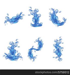 Blue sea water splash decorative icons set isolated vector illustration