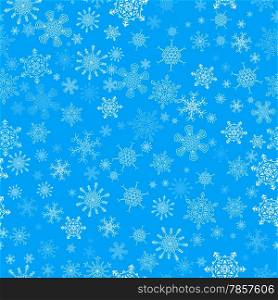 Blue seamless Christmas pattern with different snowflakes falling