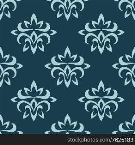 Blue seamless floral pattern with decorative curly flowers