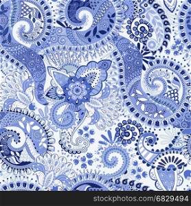 Blue seamless pattern. Floral seamless wallpaper, flowers background. Blue seamless pattern