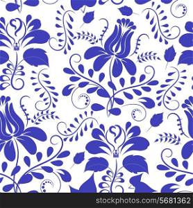 Blue seamless pattern. Flowers Gzhel. Vector illustration.