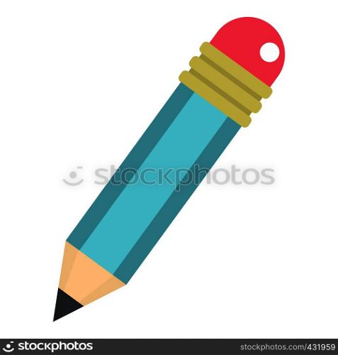 Blue sharpened pencil with eraser icon flat isolated on white background vector illustration. Blue sharpened pencil with eraser icon isolated