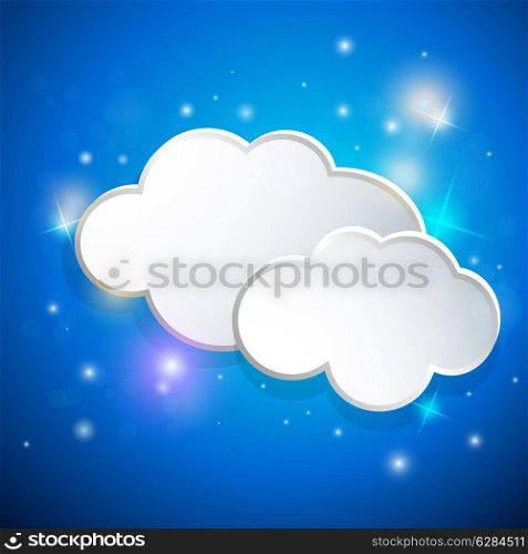 Blue shining vector background with white clouds