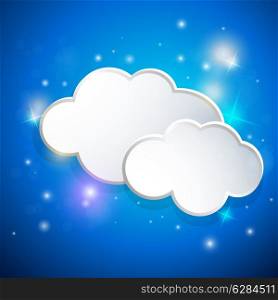 Blue shining vector background with white clouds