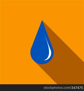 Blue shiny water drop icon in flat style with long shadow. Blue shiny water drop icon, flat style