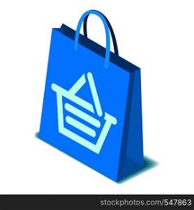 Blue shopping bag icon. Isometric illustration of shopping bag vector icon for web design. Blue shopping bag icon, isometric style