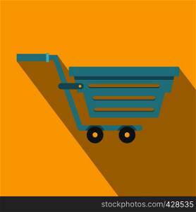 Blue shopping cart icon. Flat illustration of blue shopping cart vector icon for web isolated on yellow background. Blue shopping cart icon, flat style