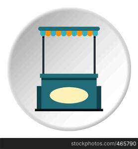 Blue shopping counter with tent icon in flat circle isolated on white vector illustration for web. Blue shopping counter with tent icon circle