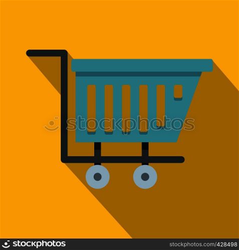 Blue shopping trolley icon. Flat illustration of blue shopping trolley vector icon for web isolated on yellow background. Blue shopping trolley icon, flat style