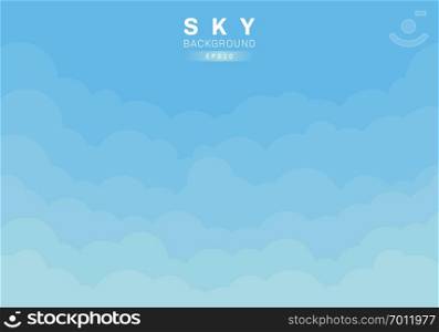 Blue sky and clouds background paper cut style natural concept. Vector illustration