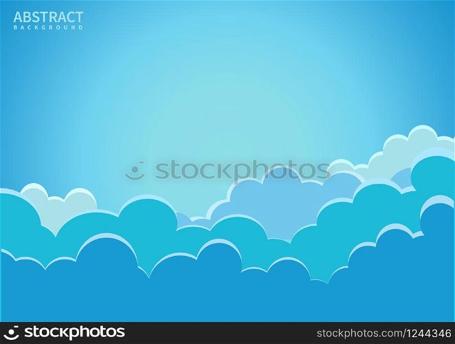 Blue sky and clouds background paper cut. Vector illustration