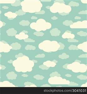Blue sky and cute white clouds seamless pattern in retro colors. Blue sky and cute white clouds seamless pattern in retro colors. Vector illustration