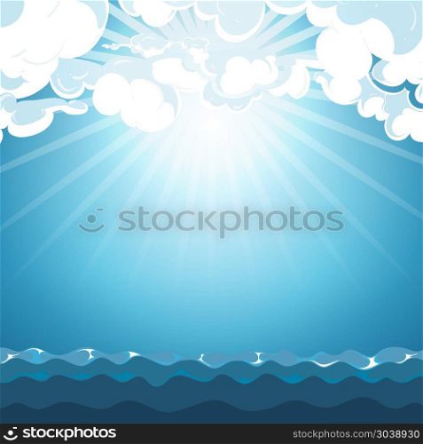 Blue sky over the sea background. Blue sky over the sea background. Beauty cloud and light day, vector illustration