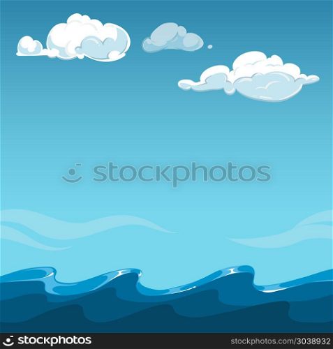 Blue sky over the sea background. Blue sky over the sea background. Ocean outdoor and cloud, vector illustration