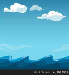 Blue sky over the sea background. Blue sky over the sea background. Ocean outdoor and cloud, vector illustration
