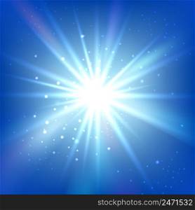 Blue sky with bright flash or burst. Abstract vector background. Shine star illustration. Blue sky with bright flash or burst. Abstract vector background
