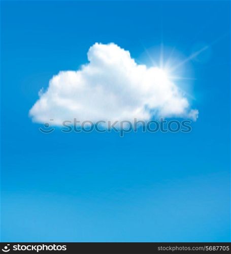 Blue sky with cloud and sun. Vector background.