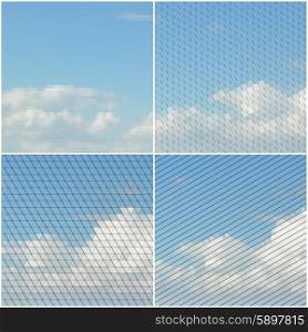 Blue sky with clouds. Collection of abstract multicolored backgrounds. Natural geometrical patterns. Triangular and hexagonal style vector illustration. Blue sky with clouds. Collection of abstract multicolored backgrounds. Natural geometrical patterns. Triangular and hexagonal style vector illustration.