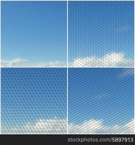 Blue sky with clouds. Collection of abstract multicolored backgrounds. Natural geometrical patterns. Triangular and hexagonal style vector illustration. Blue sky with clouds. Collection of abstract multicolored backgrounds. Natural geometrical patterns. Triangular and hexagonal style vector illustration.