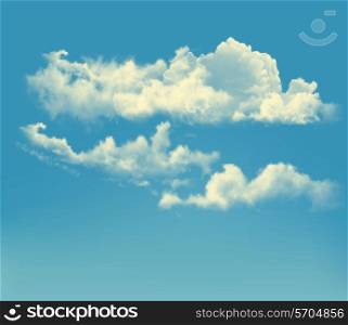 Blue sky with clouds. Vector retro background