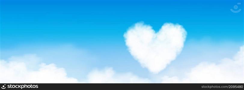 Blue sky with heart shape, altostratus cloud background,Vector Cartoon sky with cirrus cloud,Concept Valentines day and love for holiday season,Backdrop Wide Horizon banner morning in spring, summer