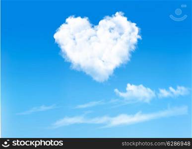 Blue sky with hearts shape clouds. Valentine&rsquo;s holiday background. Vector
