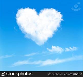 Blue sky with hearts shape clouds. Valentine&rsquo;s holiday background. Vector