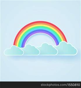 Blue sky with rainbow and cloud, paper art style