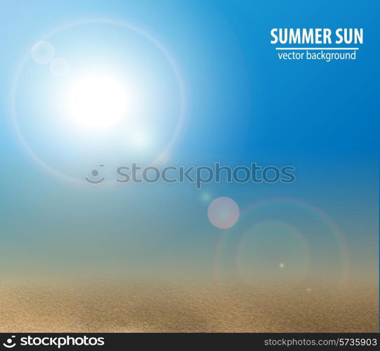 Blue sky with summer sun. Vector illustration.