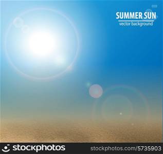Blue sky with summer sun. Vector illustration.