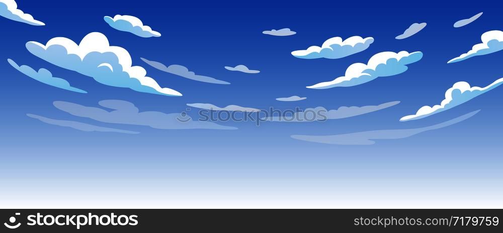 Blue Sky With White Clouds Clear Sunny Day, Landscape, Background With Clouds, Vector Illustration. Blue Sky With White Clouds Clear Sunny Day