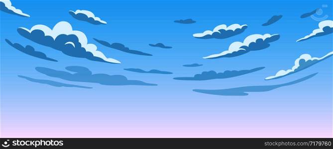 Blue Sky With White Clouds Clear Sunny Day, Landscape, Background With Clouds, Vector Illustration. Blue Sky With White Clouds Clear Sunny Day