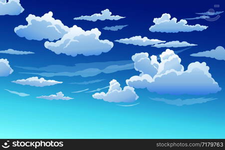 Blue Sky With White Clouds Clear Sunny Day, Landscape, Background With Clouds, Vector Illustration. Blue Sky With White Clouds Clear Sunny Day