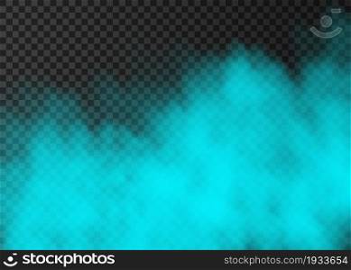 Blue smoke isolated on transparent background. Steam special effect. Realistic colorful vector fire fog or mist texture.