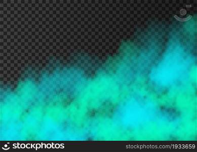 Blue smoke isolated on transparent background. Steam special effect. Realistic colorful vector fire fog or mist texture.