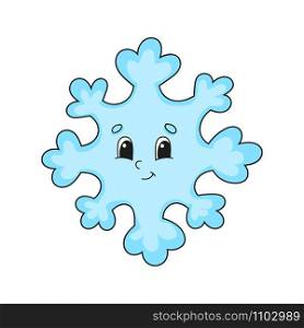 Blue snowflake. Cute character. Colorful vector illustration. Cartoon style. Isolated on white background. Design element. Template for your design, books, stickers, cards, posters, clothes.