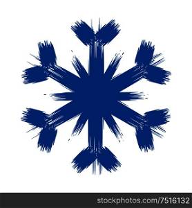Blue snowflake depicted by brush strokes. Isolated vector image. Eps 10