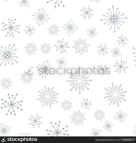 Blue snowflakes are scattered on a white background. Design for decor, prints, textile, furniture, cloth, digital. Vector seamless pattern EPS 10
