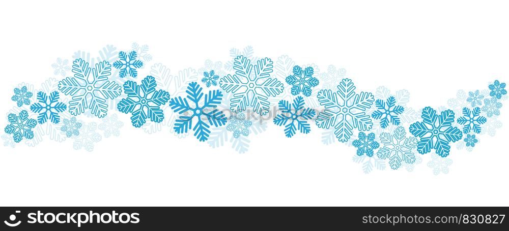 Blue Snowflakes Border on White, stock vector illustration
