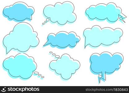 Blue speech cloud icon set. Chat symbol. Communication backdrop. Ink illustration. Vector illustration. Stock image. EPS 10.. Blue speech cloud icon set. Chat symbol. Communication backdrop. Ink illustration. Vector illustration. Stock image.